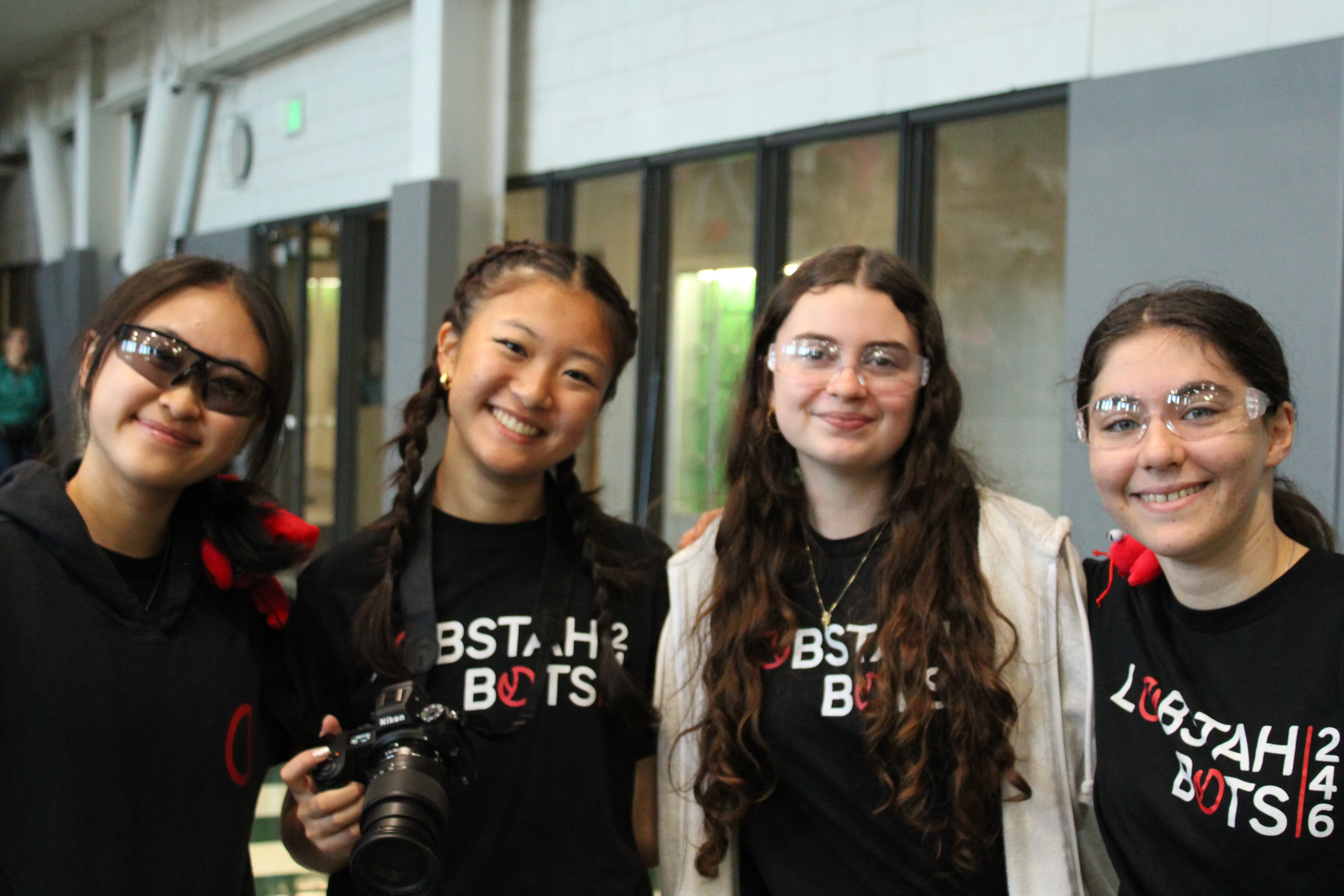 Left to right: Sharon Xiong (’27), Hana Kaneko (’27), Evie Caffrey O’Reilly (’28), and Eliana Mirkis (’28) pose at NERD. Throughout the competition, new members and old members alike tried out new roles in scouting, the robot pit crew, media-capturing, and driving. We had rotations for the ‘drive team,’ so students had the opportunity to try out various roles including driver, operator, and drive coach, as well as human player and technician.